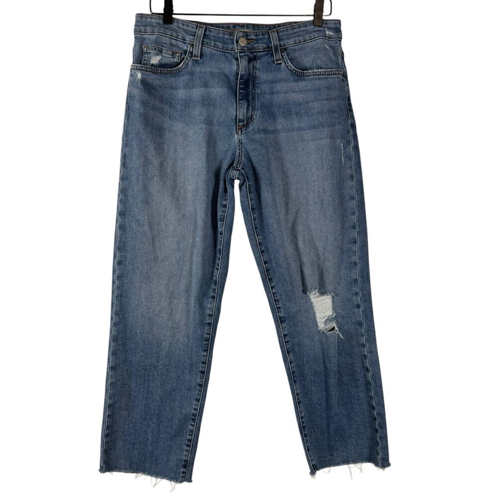 Joe's Women's Blue Crop Distressed Raw Hem High Rise Straight Leg Jeans Size 30